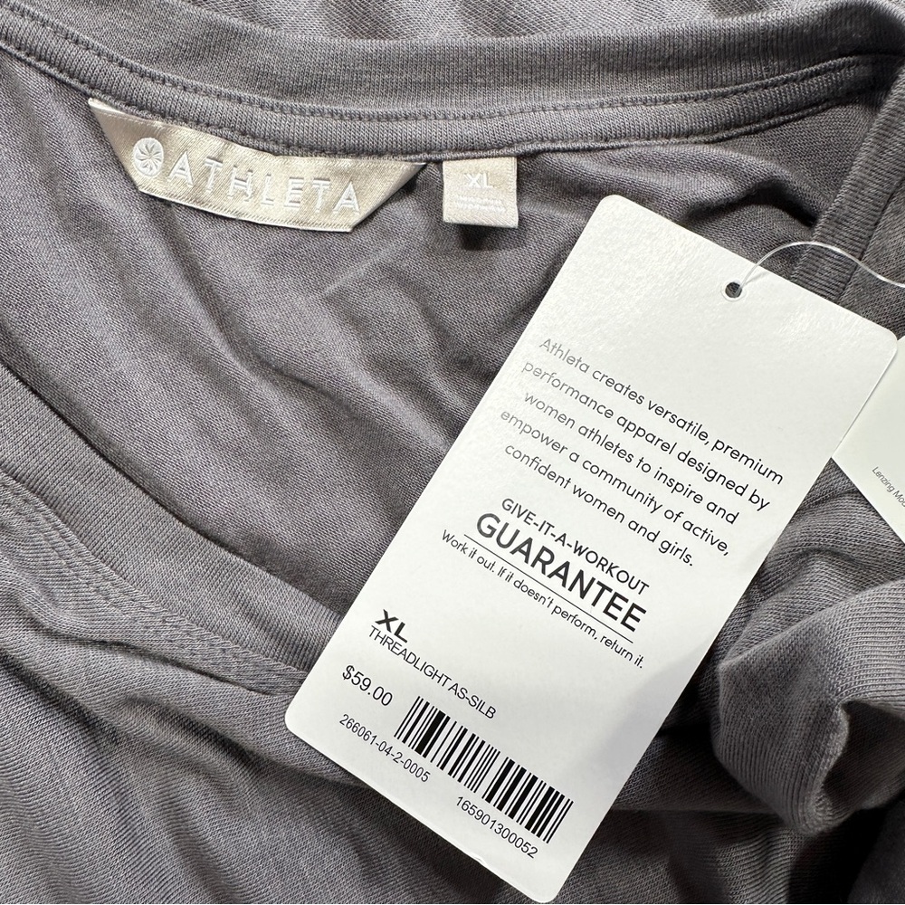 NWT Athleta Women’s Threadlight Asym Relaxed Longsleeve Shirt in Silver Bells XL - Picture 7 of 10